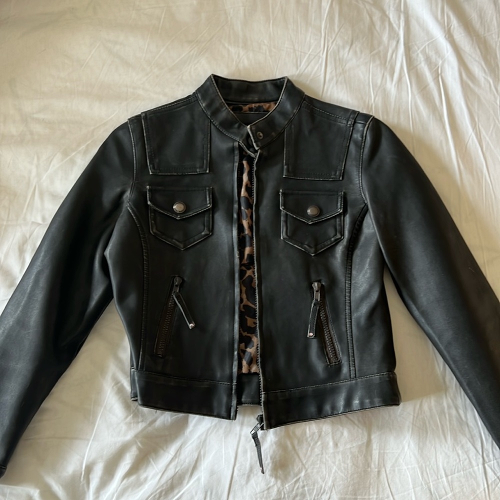 Black distressed faux Leather jacket
